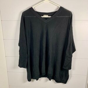 Garnet Hill Tunic Top Black V-Neck 100% Organic Linen Oversized Sz S‎ Minimalist